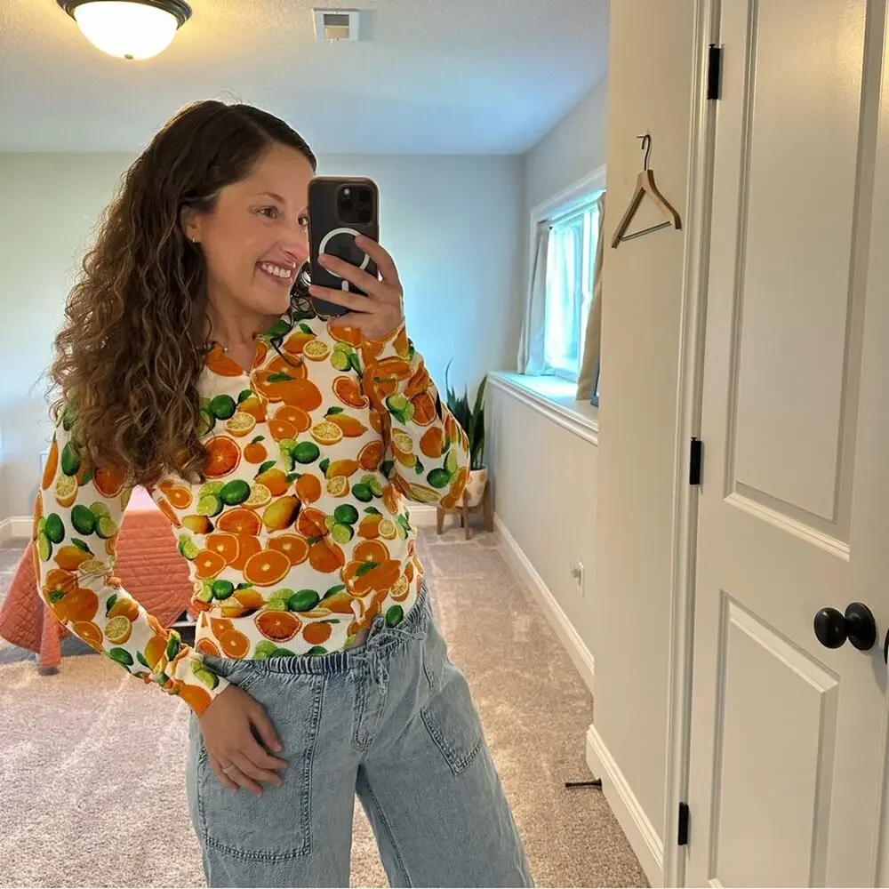 Vintage Lord & Taylor Citrus Orange Lime Cotton Cardigan XS